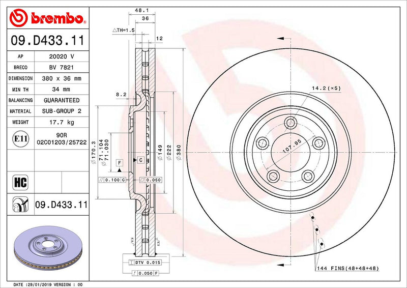 Brembo Components Not Hazardous To Health Brake Rotor 09D43311C02 - Disc