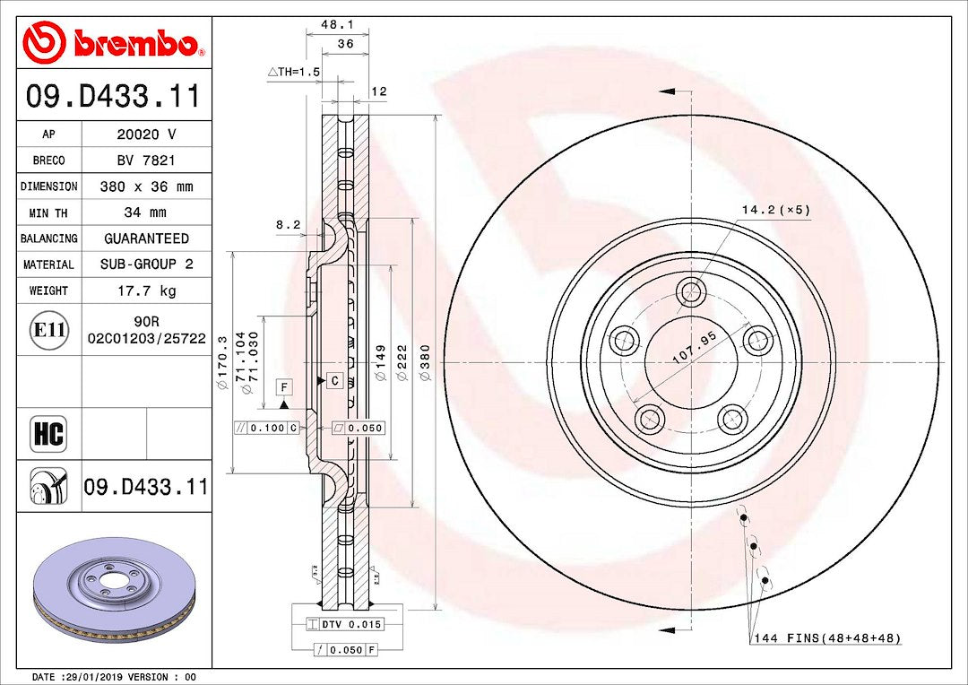 Brembo Components Not Hazardous To Health Brake Rotor 09D43311C02 - Disc