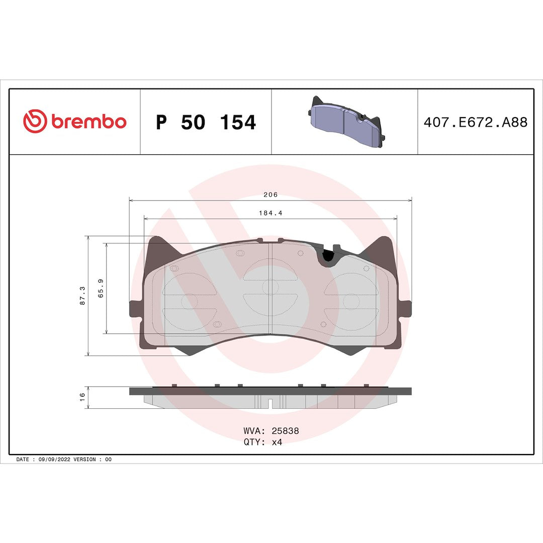 Brembo Premium Low-Met OE Equivalent Pad Brake Pad P50154