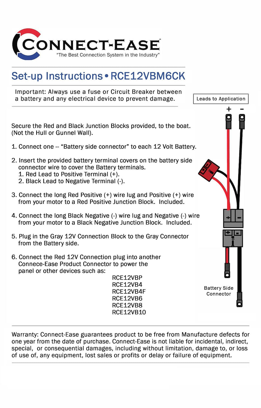 Connect Ease Corrosion Resistant Components Battery Connection Harness RCE12VBM6CK - Gauge Outboard Motor