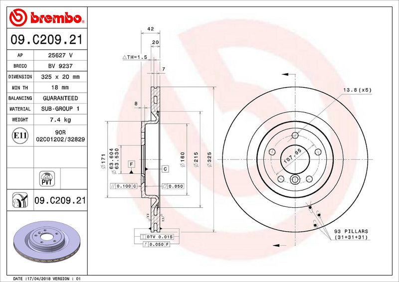 Brembo Components Not Hazardous To Health Brake Rotor 09C20921C02 - Disc