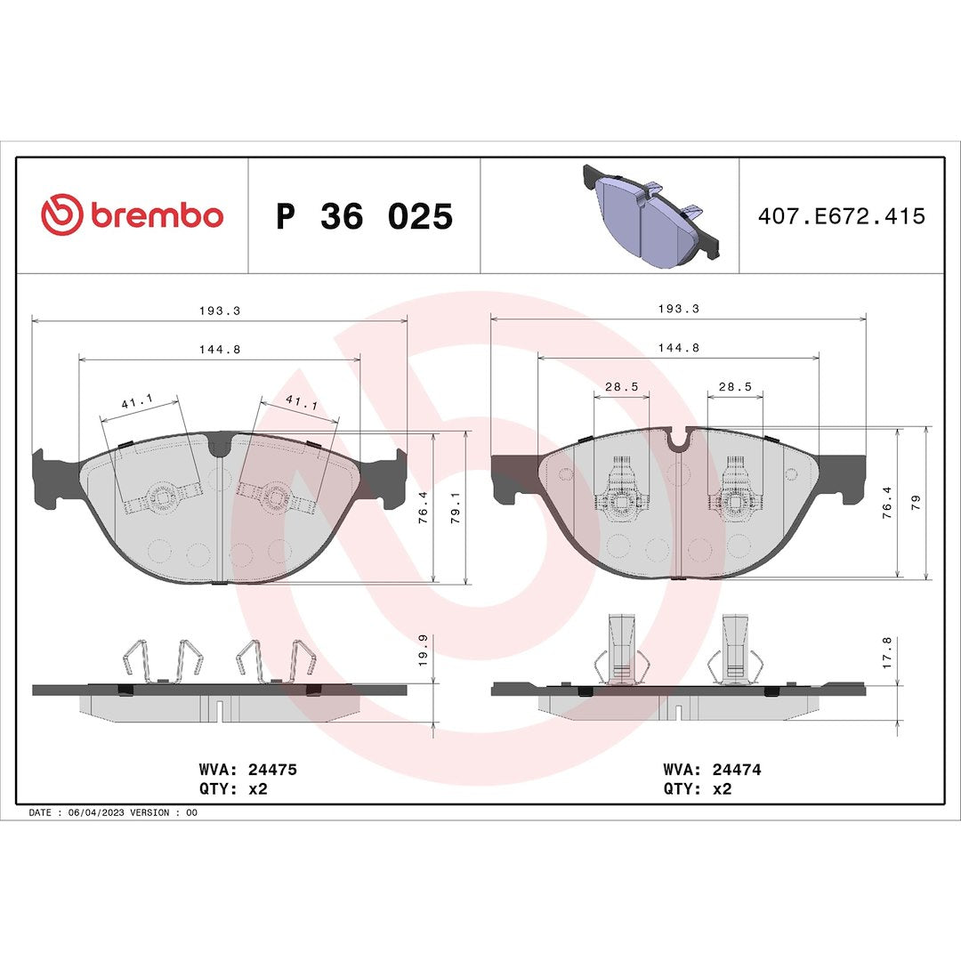 Brembo Premium Low-Met OE Equivalent Pad Brake Pad P36025 - Disc Set