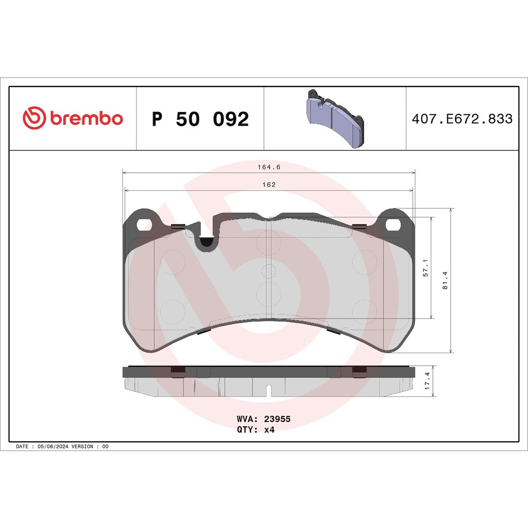 Brembo Premium Low-Met OE Equivalent Pad Brake Pad P50092 - Disc Set