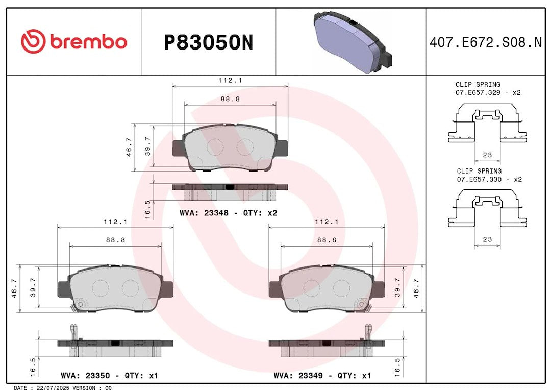 Brembo Premium Low-Met OE Equivalent Pad Brake Pad P83050N - Disc Set