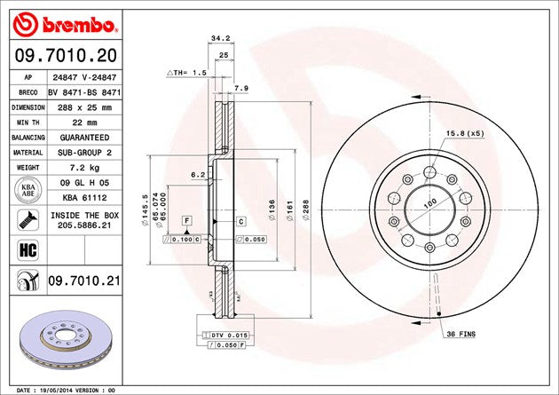 Brembo 09701021C02 Brake Rotor