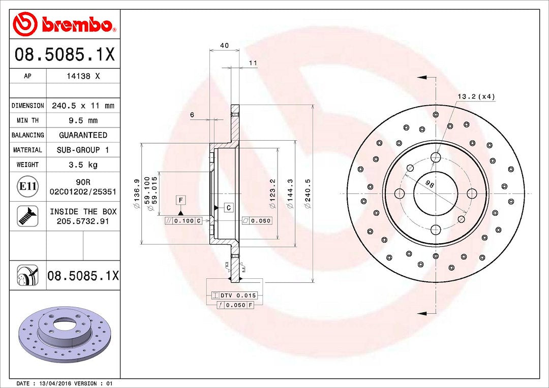 Brembo 0850851XC02 Brake Rotor