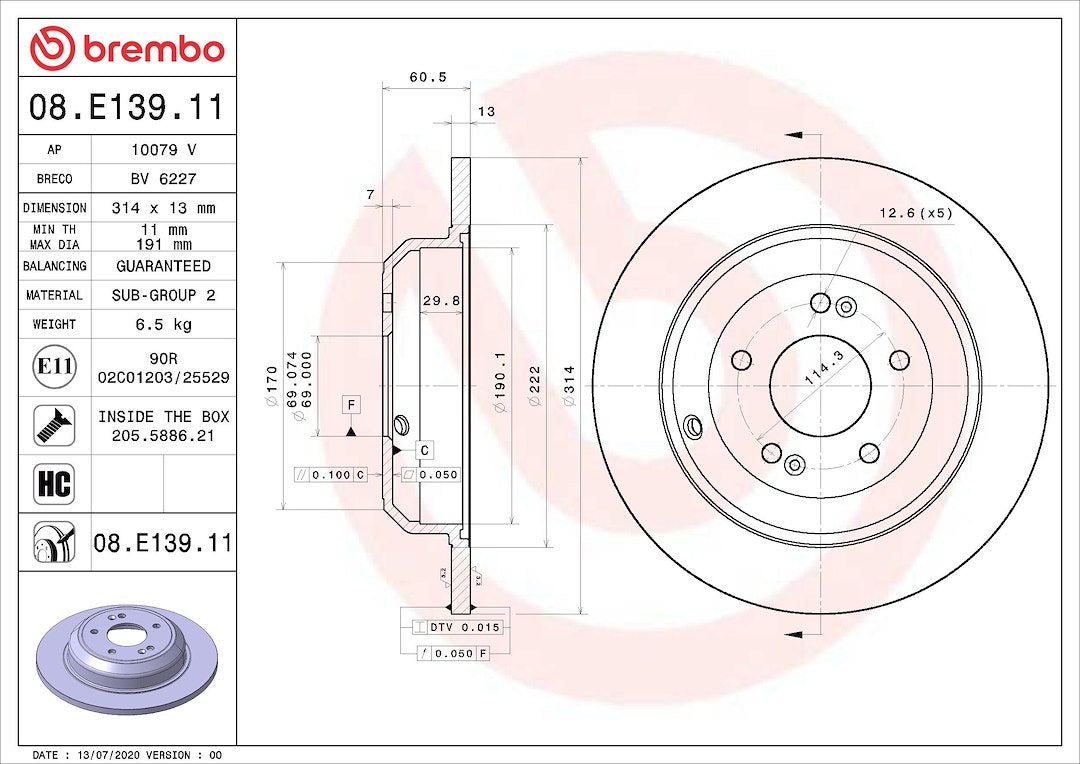 Brembo Rust-Resistant Coating Brake Rotor 08E13911C02 - Disc