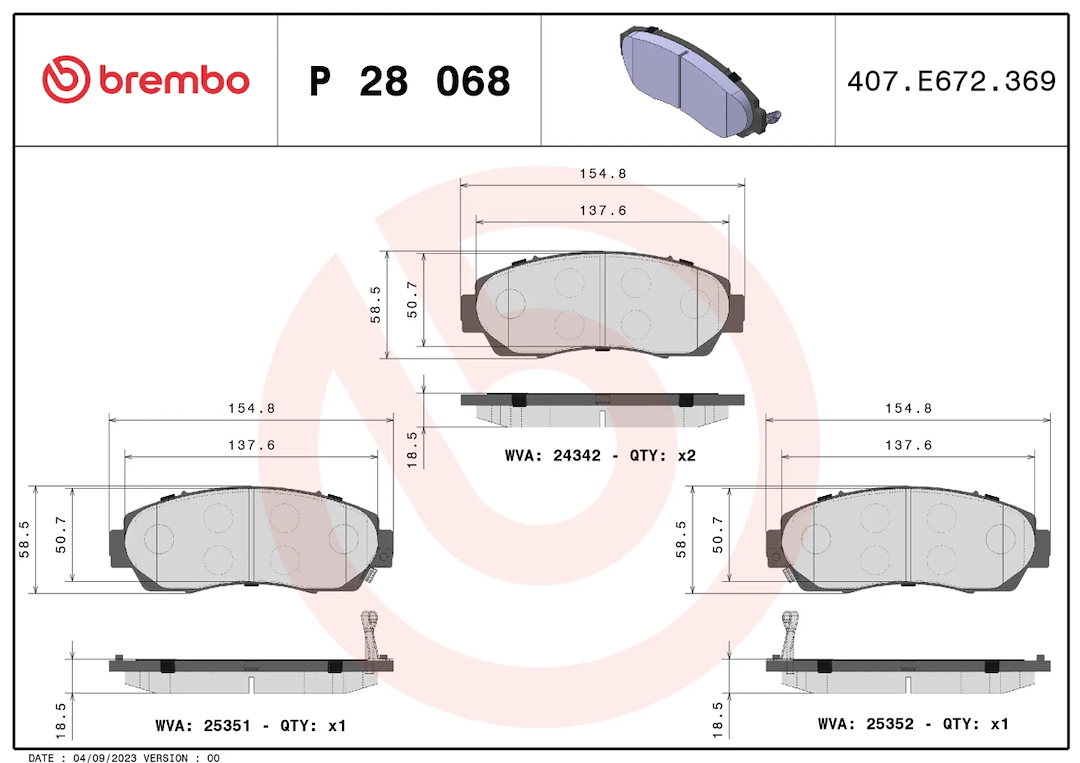 Brembo Premium Low-Met OE Equivalent Pad Brake Pad P28068