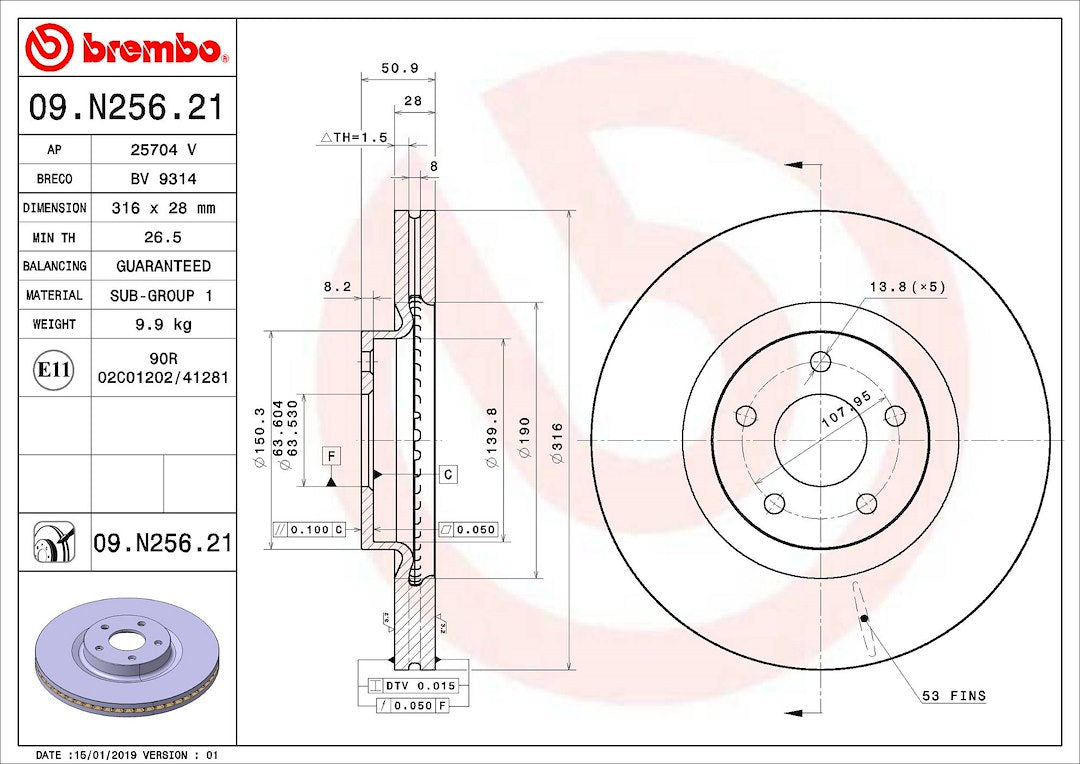 Brembo Components Not Hazardous To Health Brake Rotor 09N25621C02 - Disc