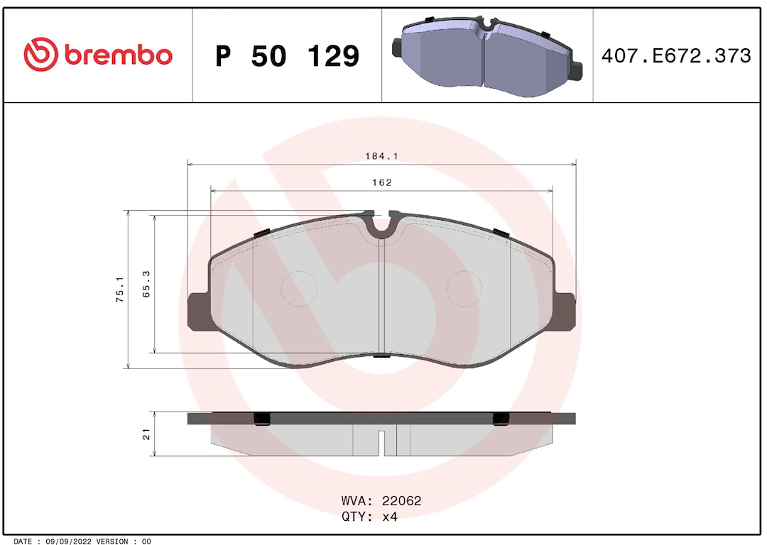 Brembo Premium Low-Met OE Equivalent Pad Brake Pad P50129