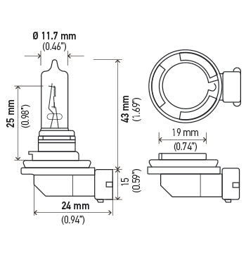 Hella Modern Compact Design Headlight Bulb H9 - 12V 65W PGJ19-5 T4
