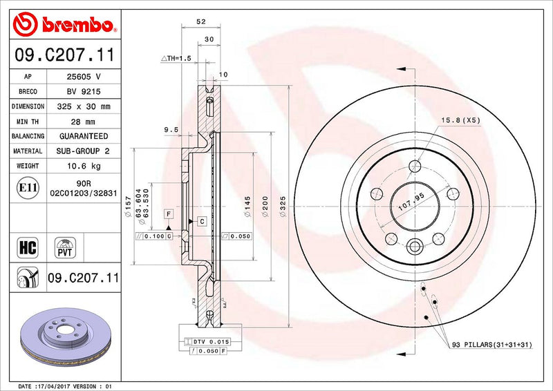Brembo Components Not Hazardous To Health Brake Rotor 09C20711C02 - Disc