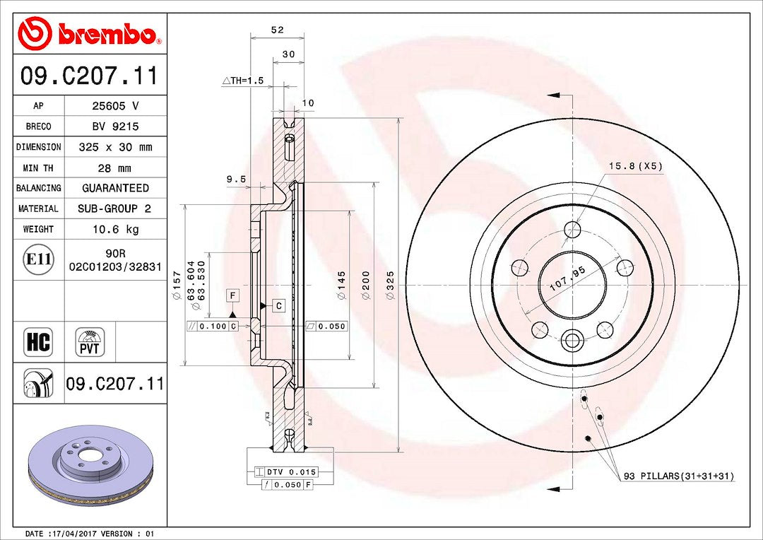 Brembo Components Not Hazardous To Health Brake Rotor 09C20711C02 - Disc