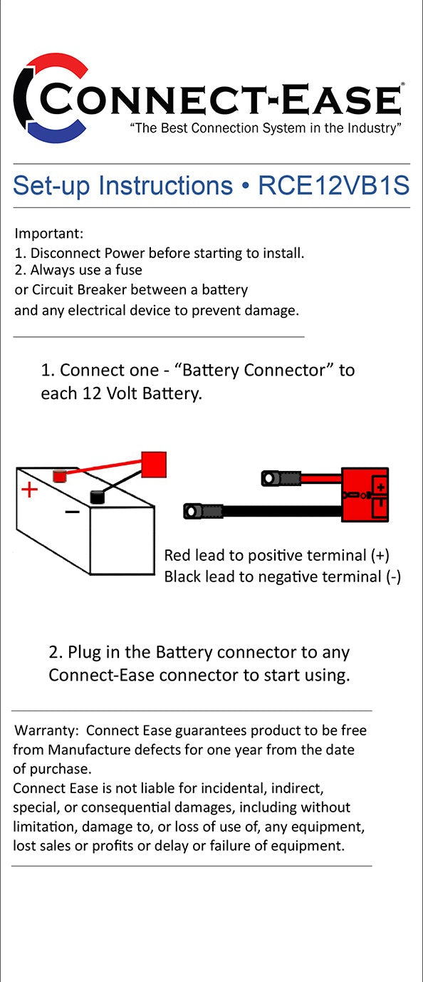 Connect Ease Fresh And Salt Water Approved Battery Connection Harness RCE12VB1S - 12 Volt Connector