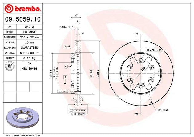 Brembo 09505910C02 Brake Rotor