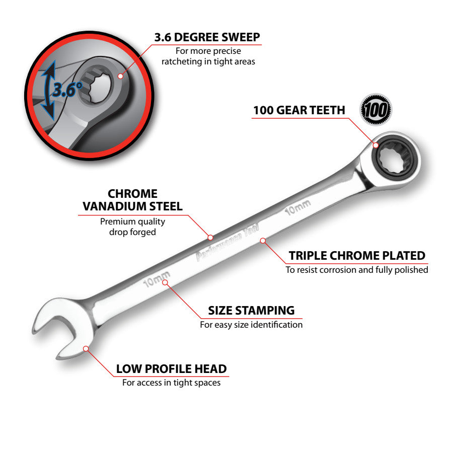 Perform Tool Limited Lifetime Warranty Wrench W30350 - Rtchtng 10MM