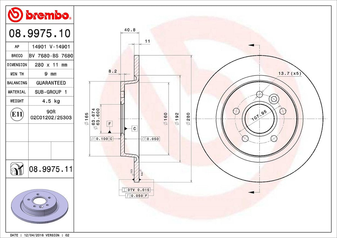 Brembo Components Not Hazardous To Health Brake Rotor 08997511C02 - Disc