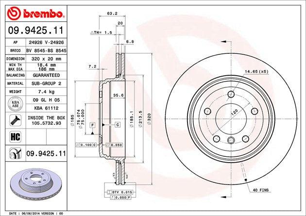 Brembo 09942511C02 Brake Rotor