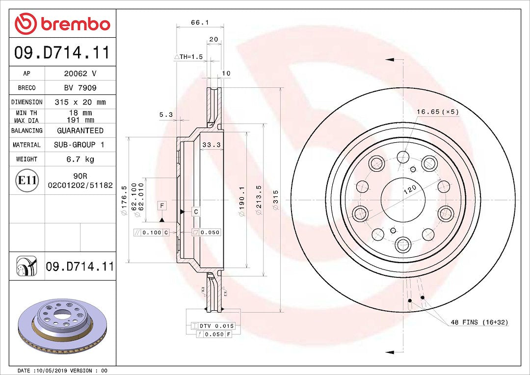 Brembo Rust-Resistant Coating Brake Rotor 09D71411C02 - Disc