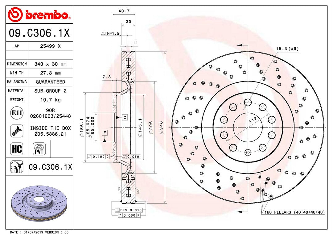 Brembo 09C3061XC02 Brake Rotor