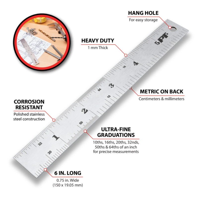 Perform Tool W5708 Polished Measuring Ruler