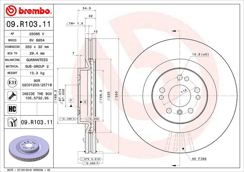 Brembo Components Not Hazardous To Health Brake Rotor 09R10311C02 - Disc