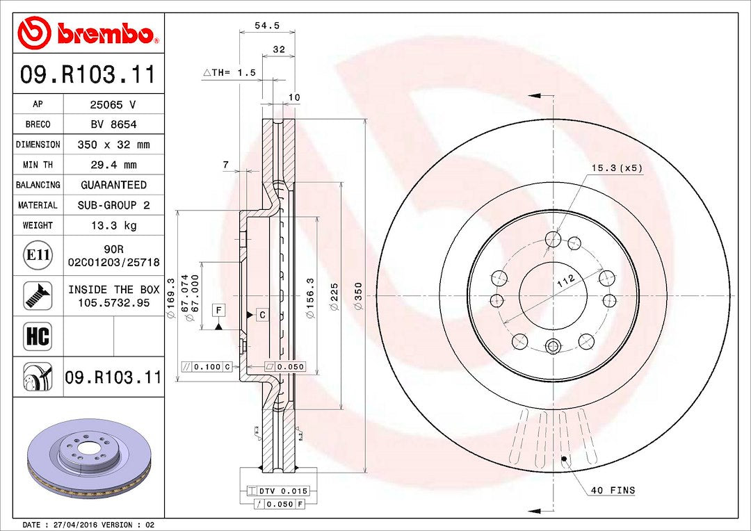 Brembo Components Not Hazardous To Health Brake Rotor 09R10311C02 - Disc