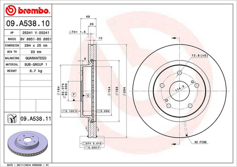 Brembo Components Not Hazardous To Health Brake Rotor 09A53811C02 - Disc