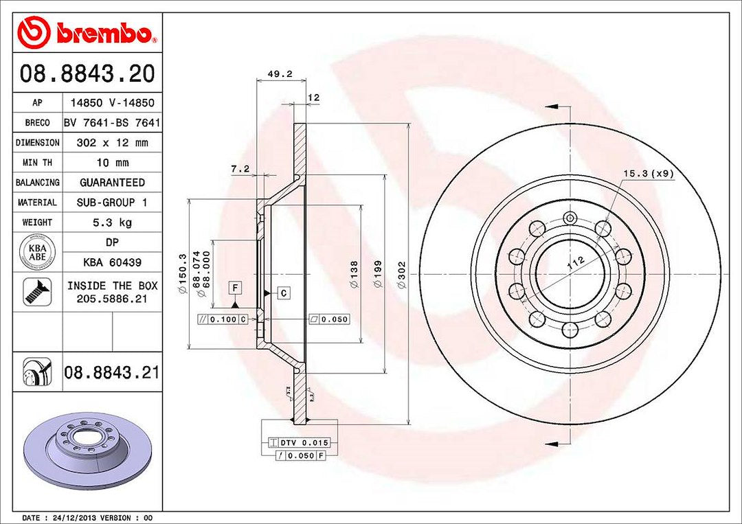 Brembo Components Not Hazardous To Health Brake Rotor 08884321C02 - Disc