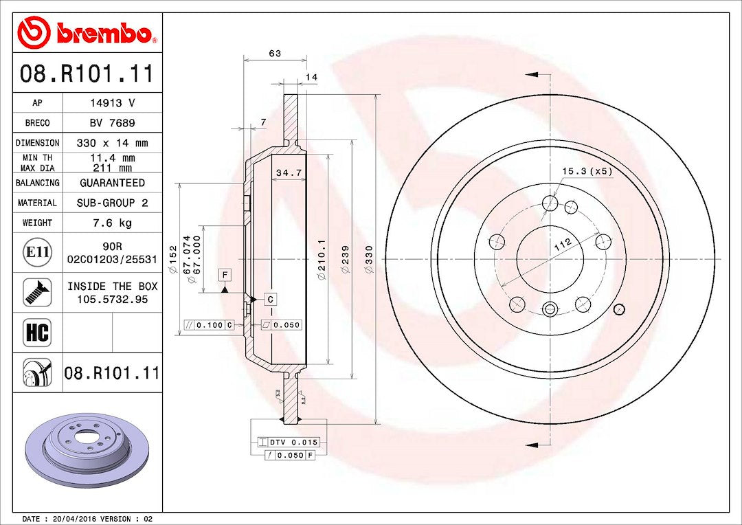 Brembo Components Not Hazardous To Health Brake Rotor 08R10111C02 - Disc