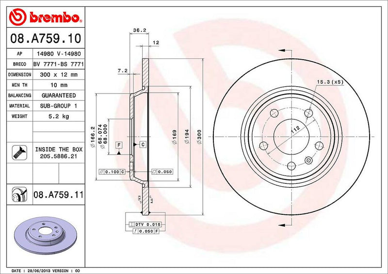 Brembo Components Not Hazardous To Health Brake Rotor 08A75911C02 - Disc
