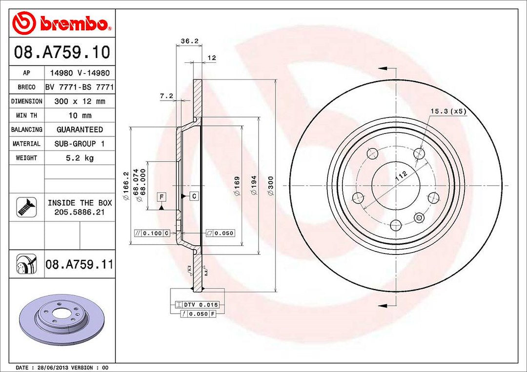 Brembo Components Not Hazardous To Health Brake Rotor 08A75911C02 - Disc