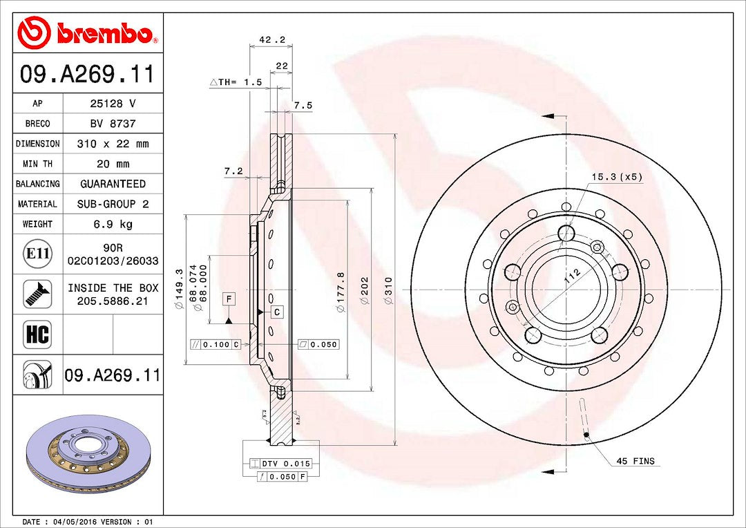 Brembo Components Not Hazardous To Health Brake Rotor 09A26911C02 - Disc