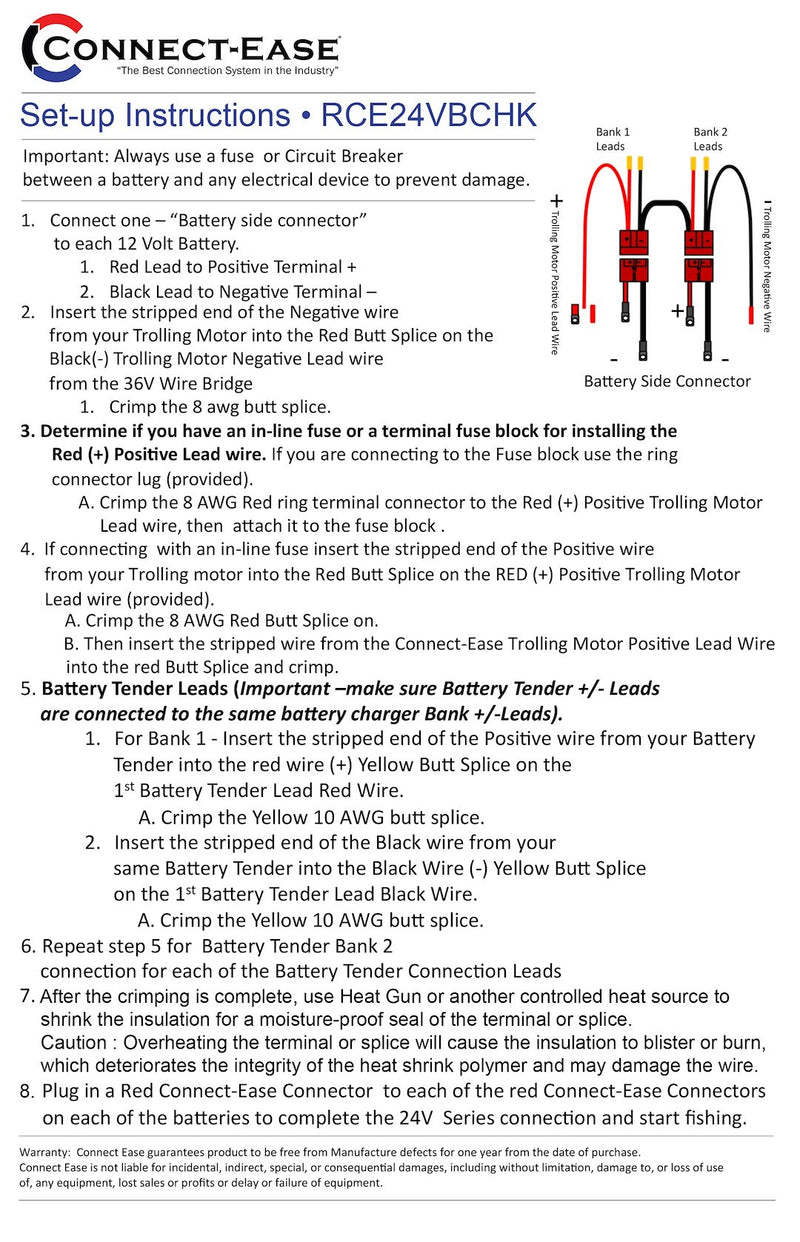 Connect Ease Corrosion Resistant Components Trolling Motor Wiring Kit RCE24VBCHK - 24 Volt Series