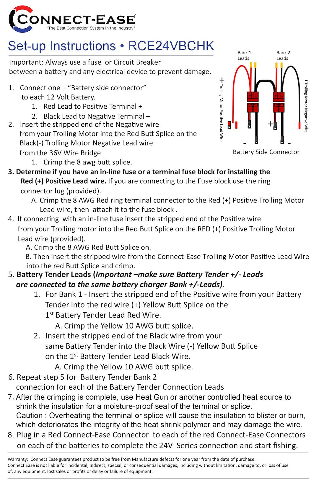 Connect Ease Corrosion Resistant Components Trolling Motor Wiring Kit RCE24VBCHK - 24 Volt Series