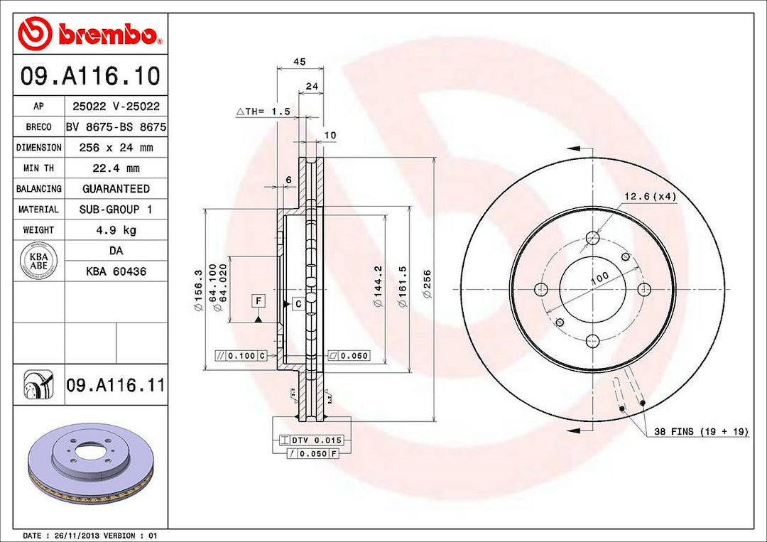 Brembo Components Not Hazardous To Health Brake Rotor 09A11611C02 - Disc