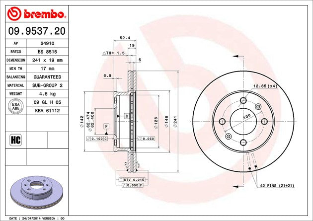 Brembo 09953720C02 Brake Rotor