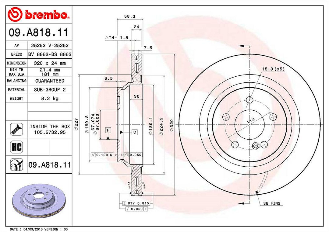 Brembo Components Not Hazardous To Health Brake Rotor 09A81811C02 - Disc