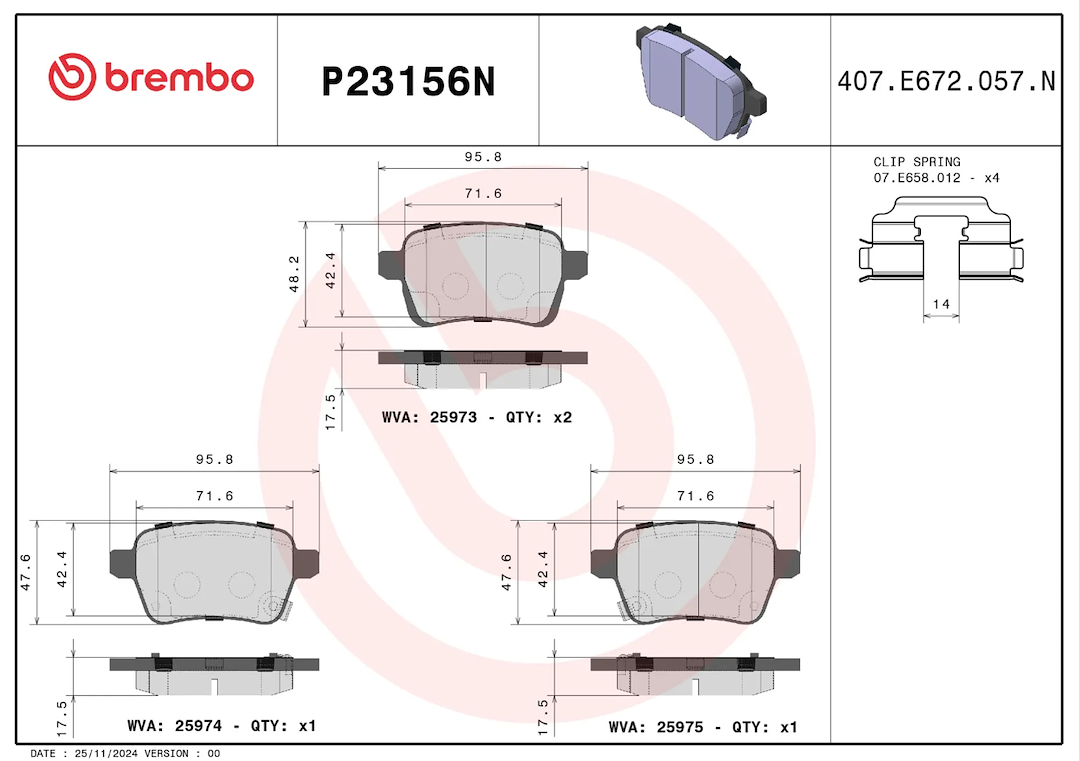 Brembo Premium Low-Met OE Equivalent Pad Brake Pad P23156N - Disc Set