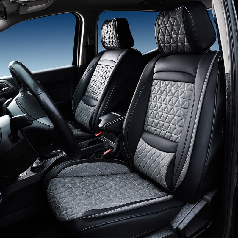 Seat CVR SOL Scratch Resistant Eco-Leather Seat Cover 12SBG - Black Gray Bundle 12 Full Frnt Rear