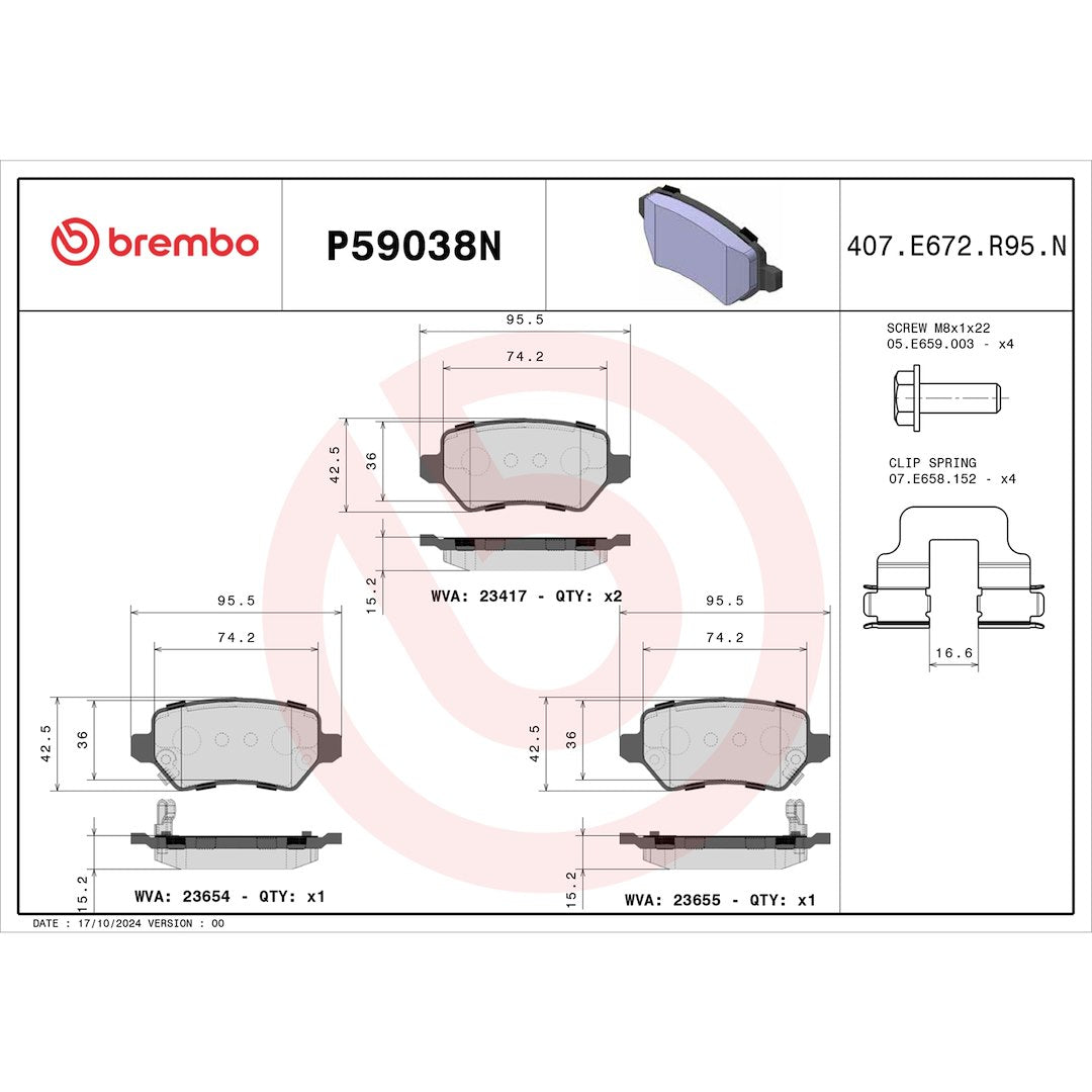 Brembo Premium Low-Met OE Equivalent Pad Brake Pad P59038N - Disc Set