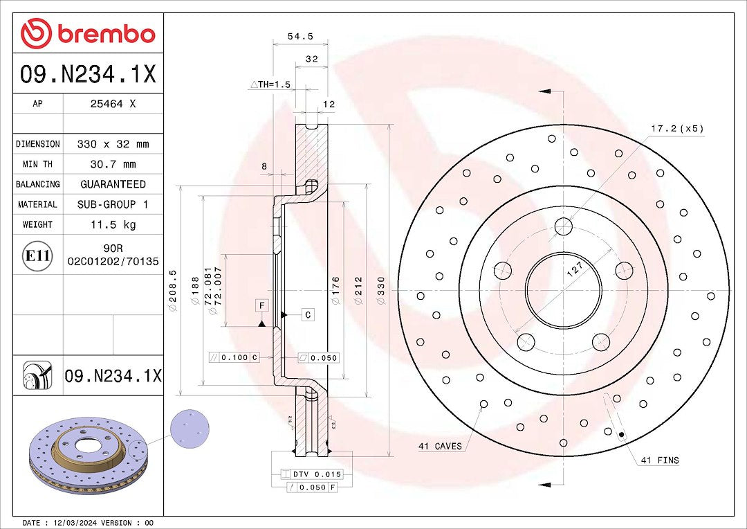 Brembo 09N2341XC02 Brake Rotor