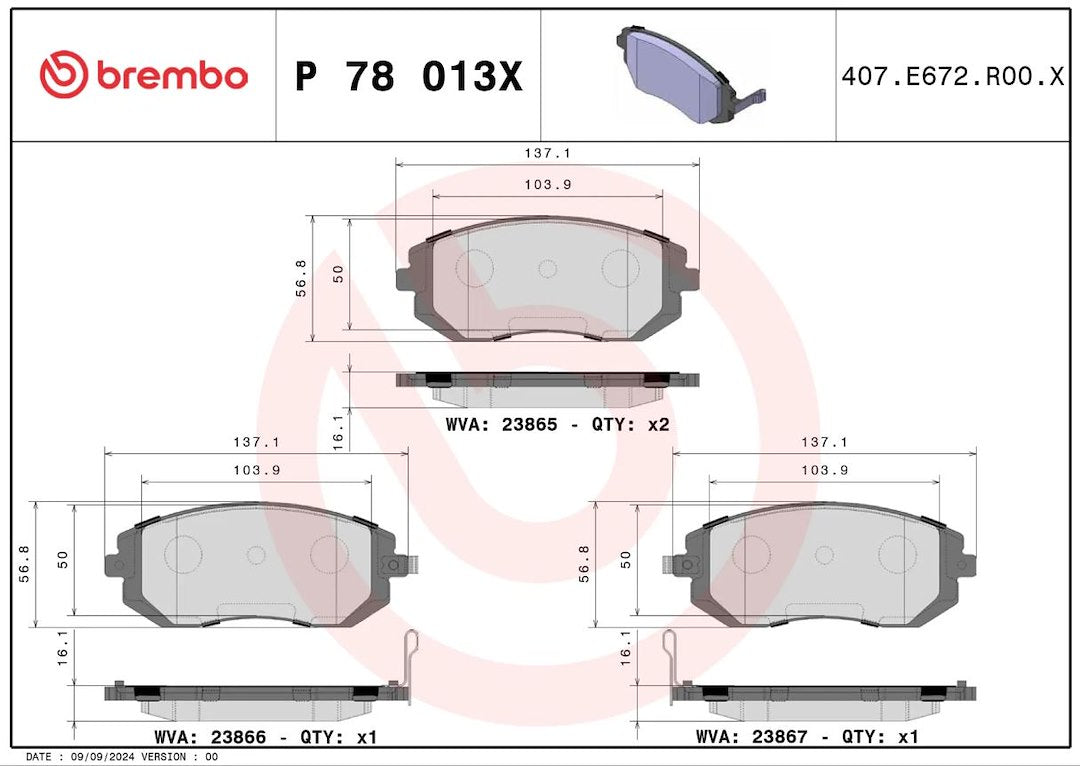 Brembo Premium Low-Met OE Equivalent Pad Brake Pad P78013X