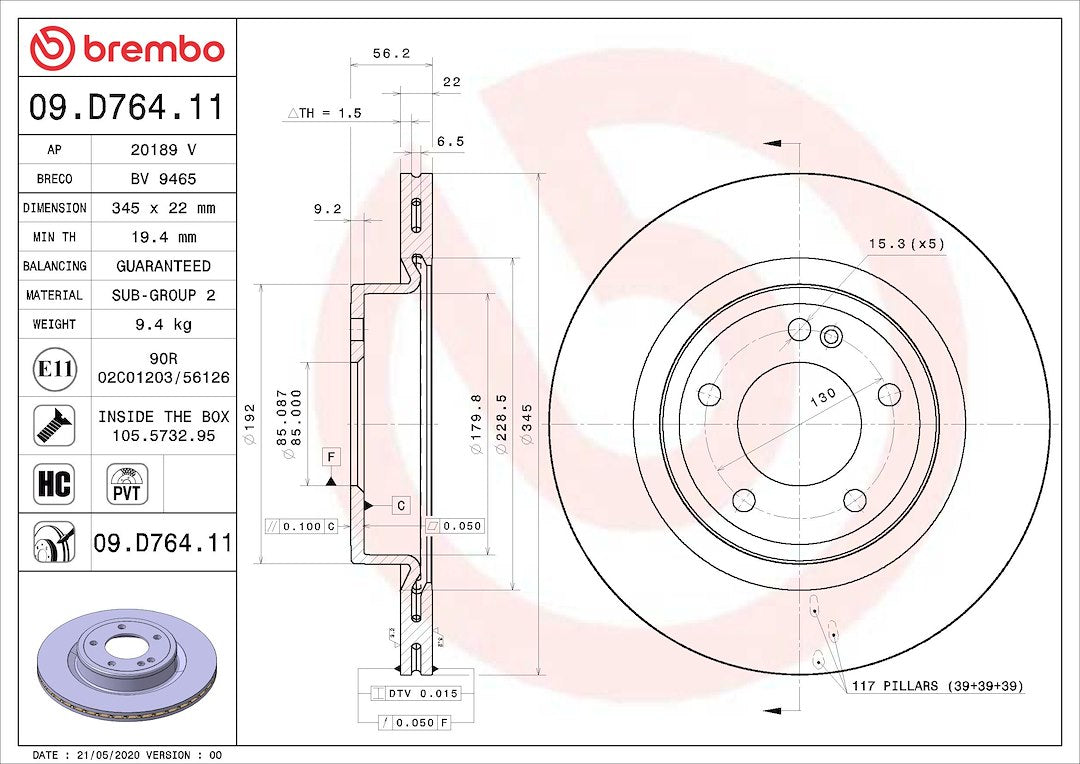 Brembo Rust-Resistant Coating Brake Rotor 09D76411C02 - Disc