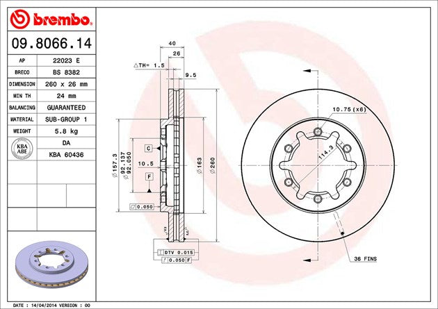 Brembo 09806614C02 Brake Rotor