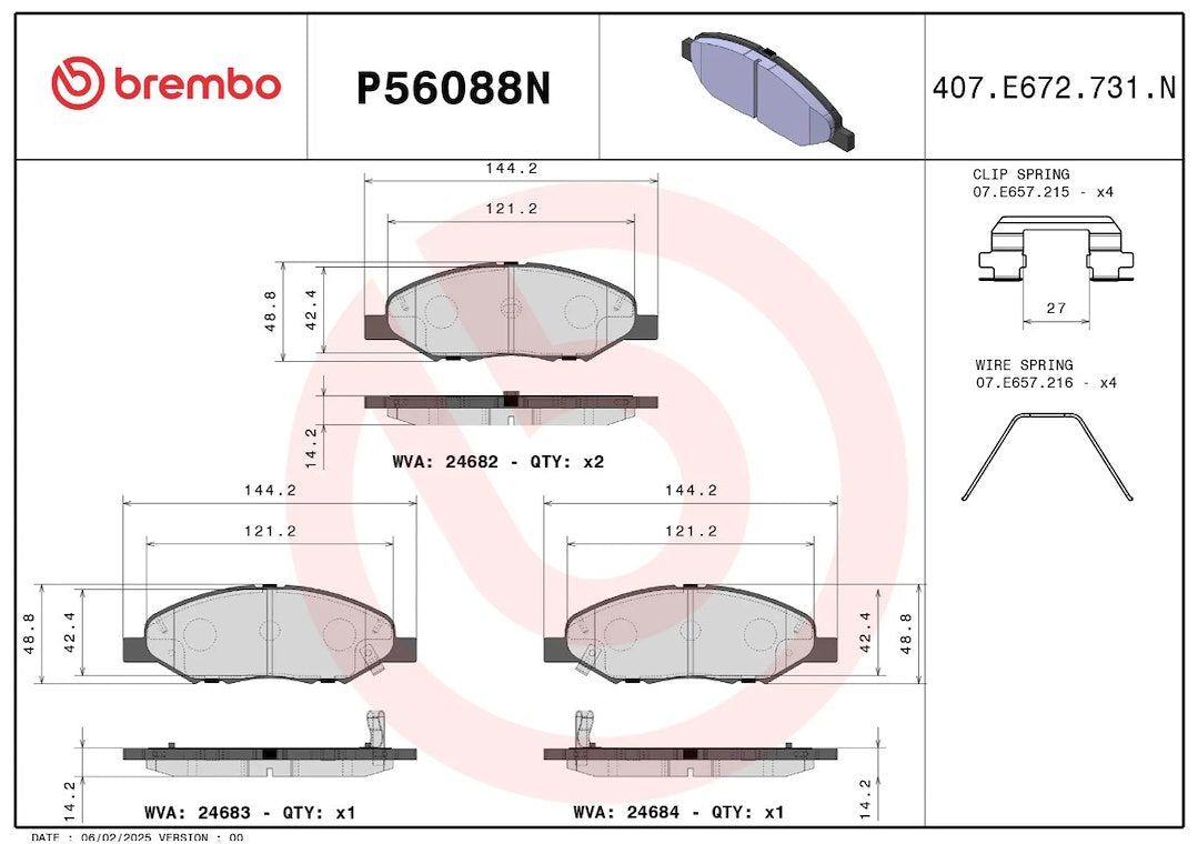 Brembo Premium Low-Met OE Equivalent Pad Brake Pad P56088N - Disc Set