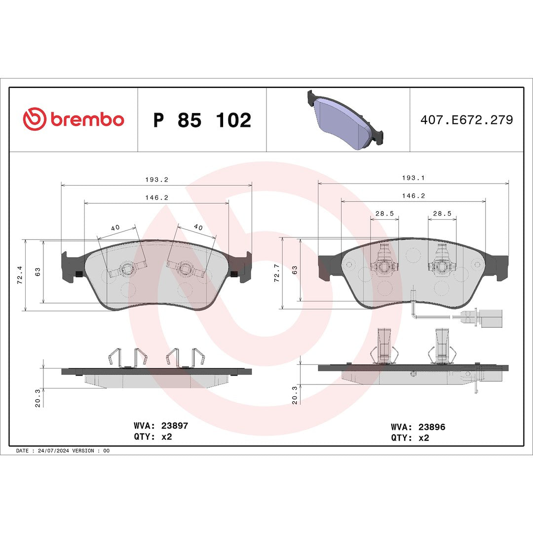 Brembo Premium Low-Met OE Equivalent Pad Brake Pad P85102 - Disc Set