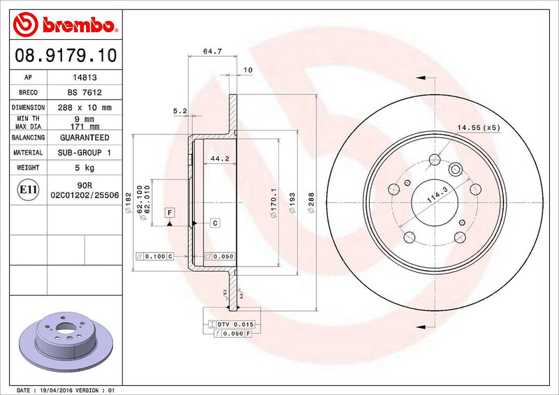 Brembo Components Not Hazardous To Health Brake Rotor 08917910C02 - Disc
