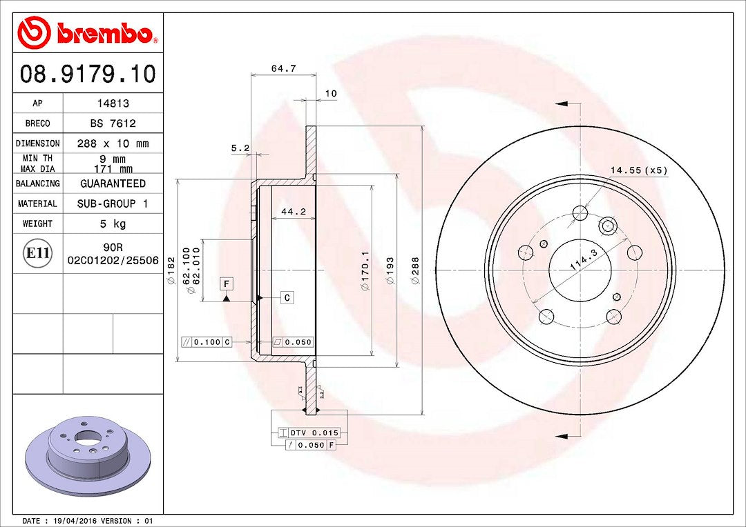 Brembo Components Not Hazardous To Health Brake Rotor 08917910C02 - Disc