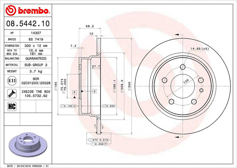 Brembo Components Not Hazardous To Health Brake Rotor 08544210C02 - Disc